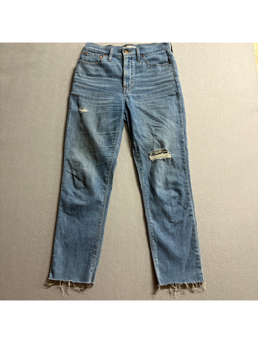 Madewell The Perfect Vintage Jean Womens 27 Blue Distressed Raw Hem High Rise
